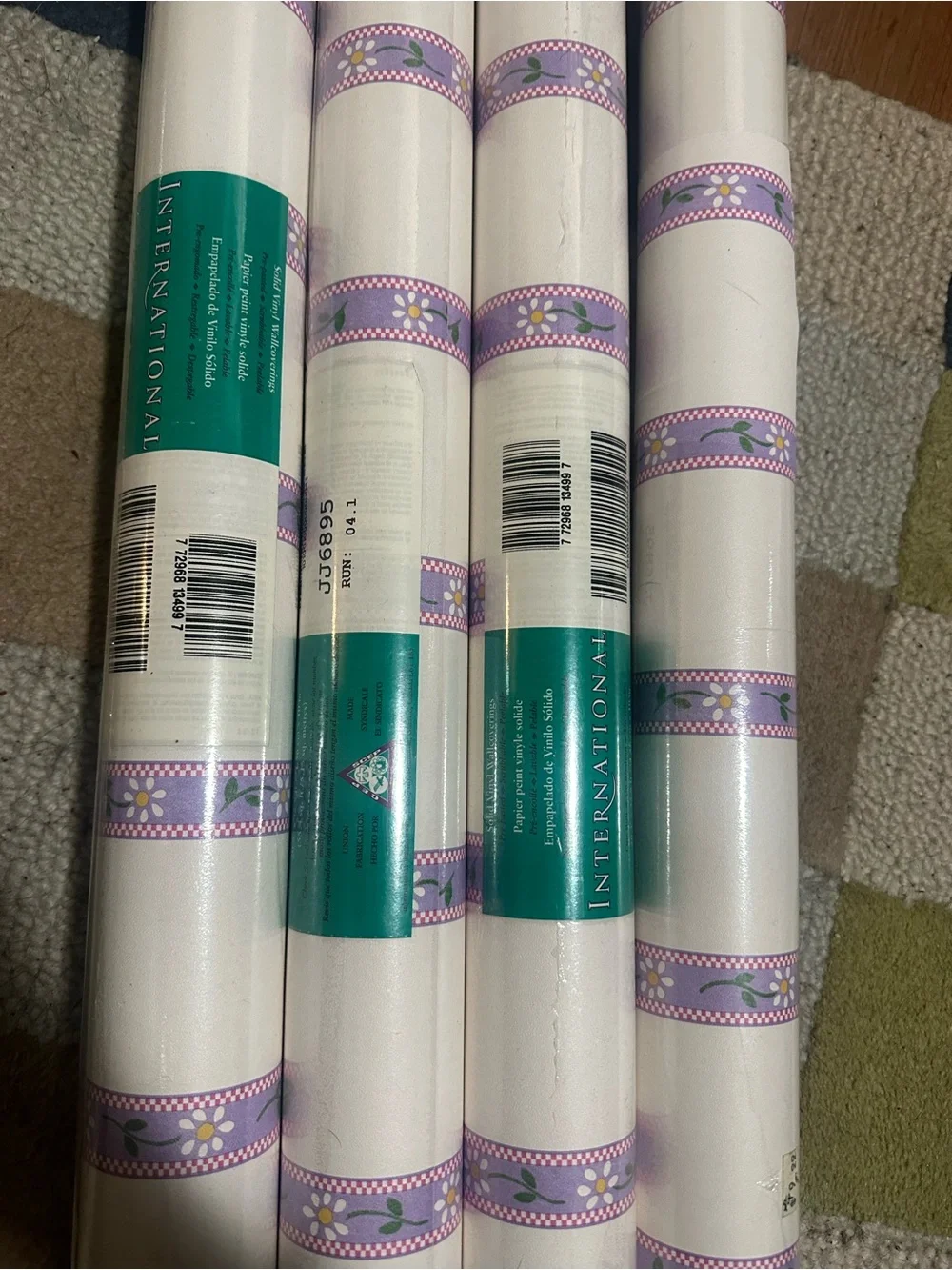 International Vintage Floral Checker Vinyl WallPaper stripes 4 rolls